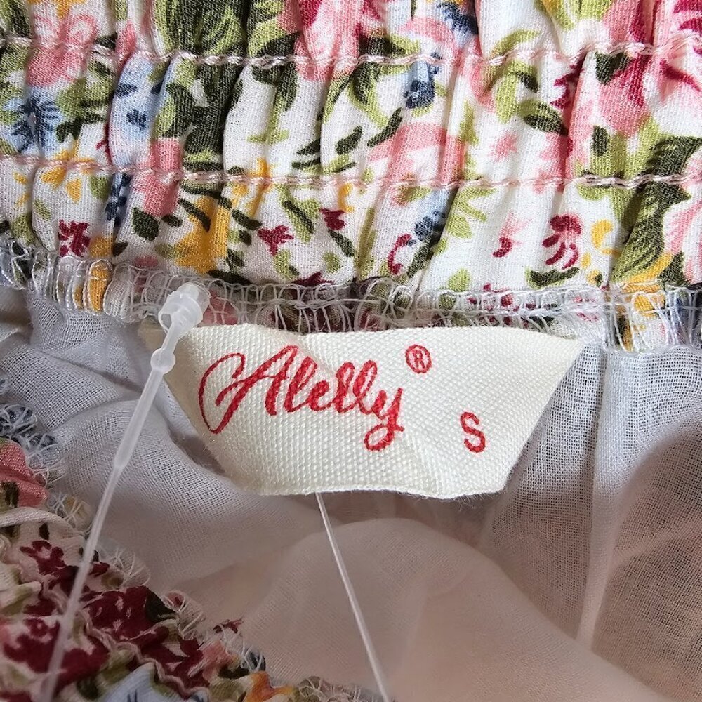 NWT ALELLY Tiered Skirt BLUE RED YELLOW FLORAL size S 4 6 Cottagecore Boho Beach - Picture 4 of 7